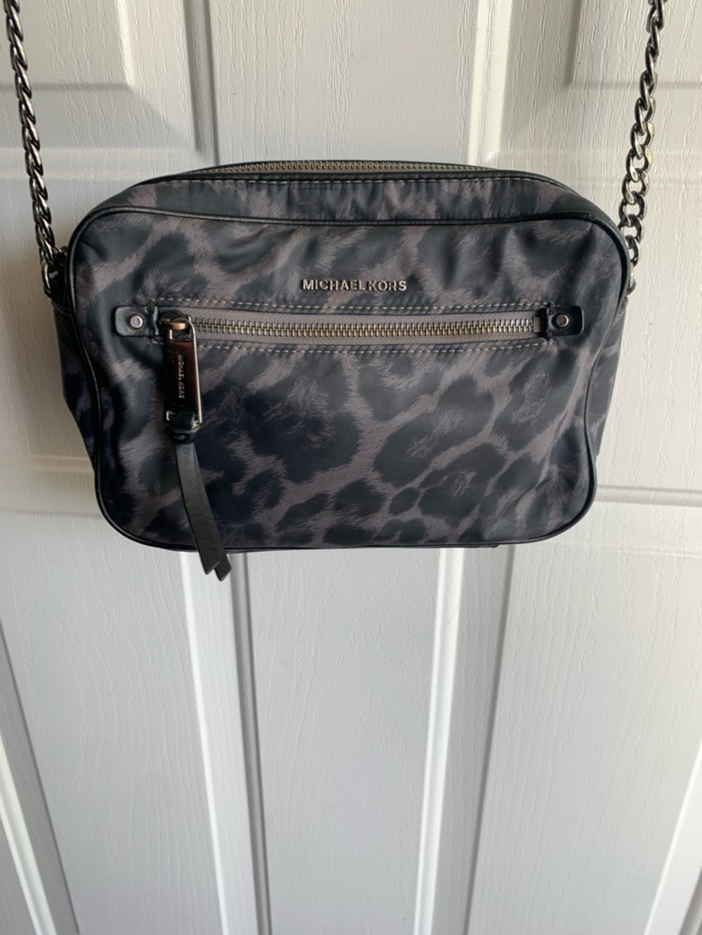 Michael Kors Black Leopard-Print Camera Crossbody